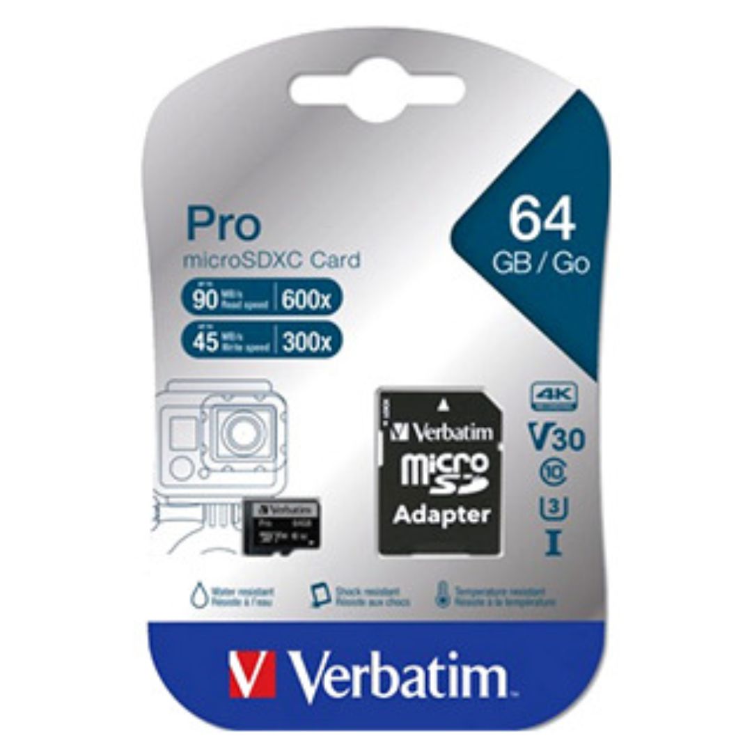 MEMORY CARD MICRO SD/TRANSFLASH PRO 64GB VERBATIM CLASSE 10 U3 V30 47042